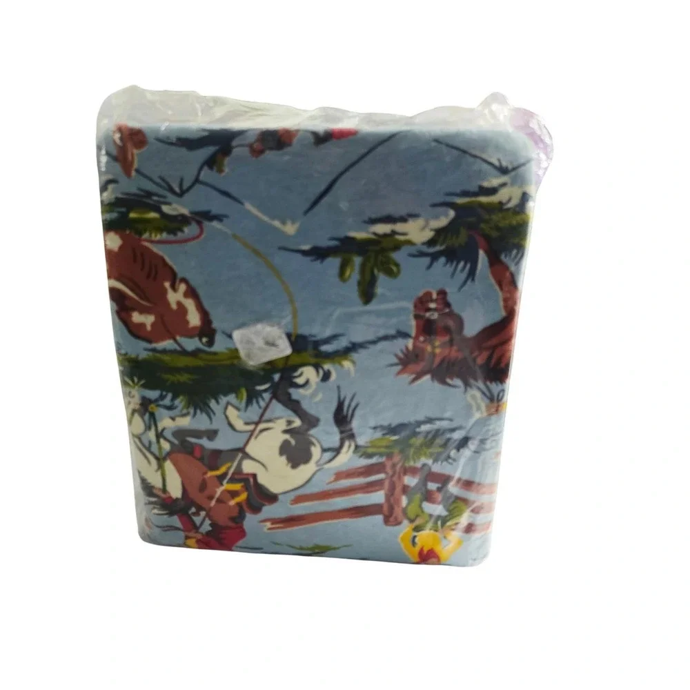 Vintage Nick & Nora Rio Grande Western Cowboy Queen Sheet Set Blue Jersey NEW